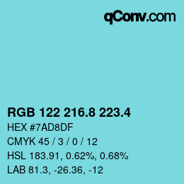 カラーコード: RGB 122 216.8 223.4 | qconv.com