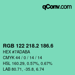 カラーコード: RGB 122 218.2 186.6 | qconv.com