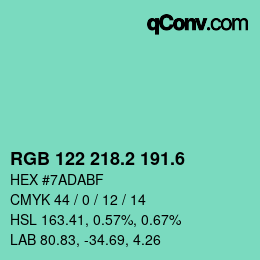 カラーコード: RGB 122 218.2 191.6 | qconv.com