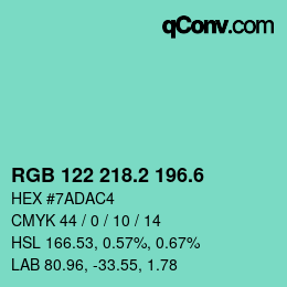 カラーコード: RGB 122 218.2 196.6 | qconv.com