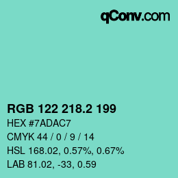 カラーコード: RGB 122 218.2 199 | qconv.com