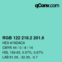 カラーコード: RGB 122 218.2 201.6 | qconv.com