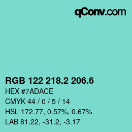 カラーコード: RGB 122 218.2 206.6 | qconv.com