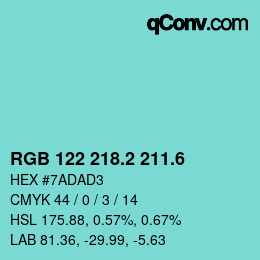 カラーコード: RGB 122 218.2 211.6 | qconv.com