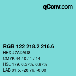 カラーコード: RGB 122 218.2 216.6 | qconv.com