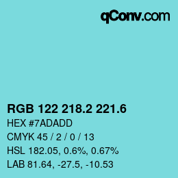 カラーコード: RGB 122 218.2 221.6 | qconv.com