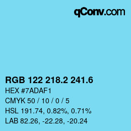 カラーコード: RGB 122 218.2 241.6 | qconv.com