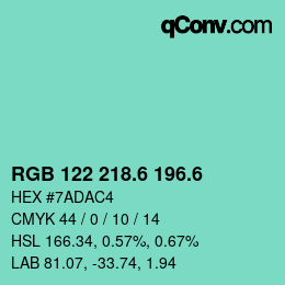 カラーコード: RGB 122 218.6 196.6 | qconv.com