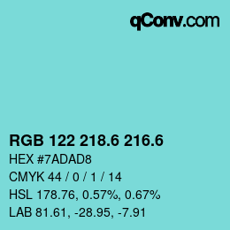 カラーコード: RGB 122 218.6 216.6 | qconv.com