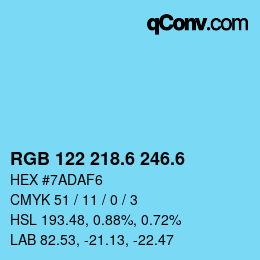 カラーコード: RGB 122 218.6 246.6 | qconv.com