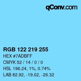 Color code: RGB 122 219 255 | qconv.com