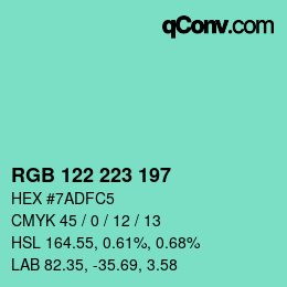 カラーコード: RGB 122 223 197 | qconv.com