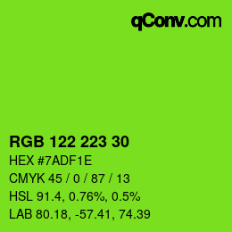カラーコード: RGB 122 223 30 | qconv.com