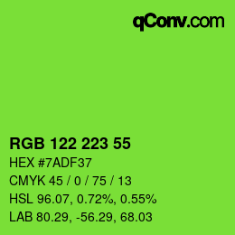 カラーコード: RGB 122 223 55 | qconv.com