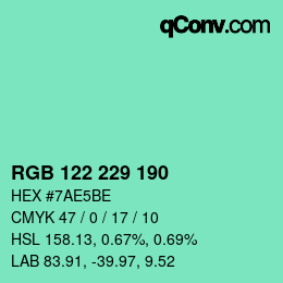 Color code: RGB 122 229 190 | qconv.com