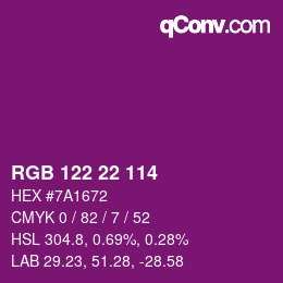 Color code: RGB 122 22 114 | qconv.com
