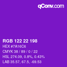 Color code: RGB 122 22 198 | qconv.com