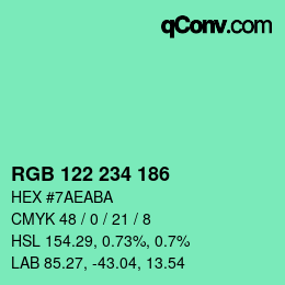 カラーコード: RGB 122 234 186 | qconv.com