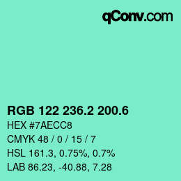 カラーコード: RGB 122 236.2 200.6 | qconv.com