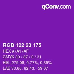 Color code: RGB 122 23 175 | qconv.com