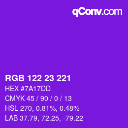 カラーコード: RGB 122 23 221 | qconv.com