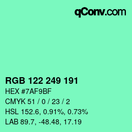 カラーコード: RGB 122 249 191 | qconv.com
