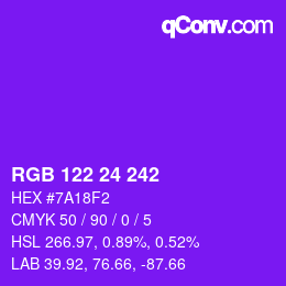 颜色代码: RGB 122 24 242 | qconv.com