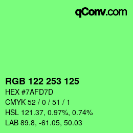 Color code: RGB 122 253 125 | qconv.com