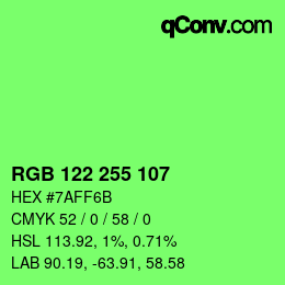 Color code: RGB 122 255 107 | qconv.com