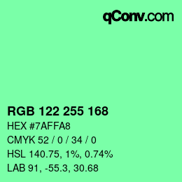 Color code: RGB 122 255 168 | qconv.com