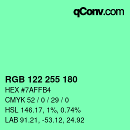 Color code: RGB 122 255 180 | qconv.com