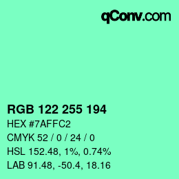 Color code: RGB 122 255 194 | qconv.com