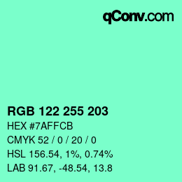 Color code: RGB 122 255 203 | qconv.com