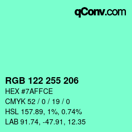 Color code: RGB 122 255 206 | qconv.com