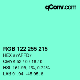 Color code: RGB 122 255 215 | qconv.com