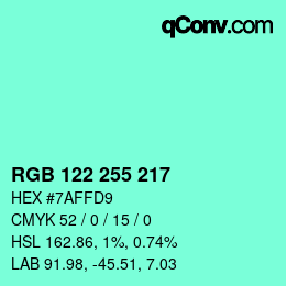 Color code: RGB 122 255 217 | qconv.com