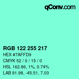 Color code: RGBA 122 255 217 1 | qconv.com