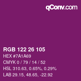 Color code: RGB 122 26 105 | qconv.com