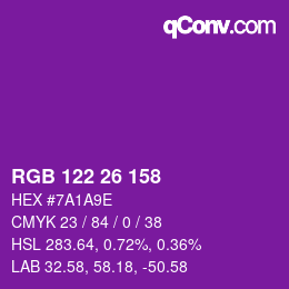 Color code: RGB 122 26 158 | qconv.com