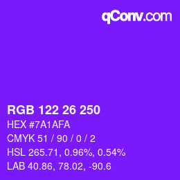 Color code: RGB 122 26 250 | qconv.com