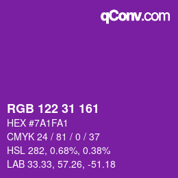 Color code: RGB 122 31 161 | qconv.com