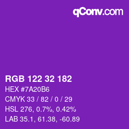 Color code: RGB 122 32 182 | qconv.com