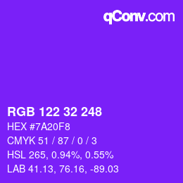 カラーコード: RGB 122 32 248 | qconv.com