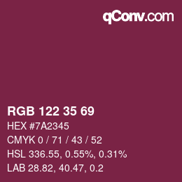 Color code: RGB 122 35 69 | qconv.com