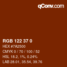 颜色代码: RGB 122 37 0 | qconv.com