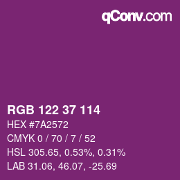 Color code: RGB 122 37 114 | qconv.com