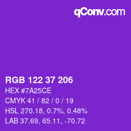 Color code: RGB 122 37 206 | qconv.com