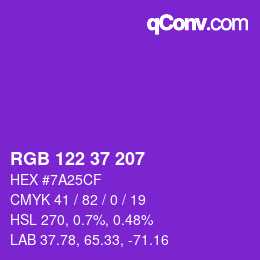 Color code: RGB 122 37 207 | qconv.com