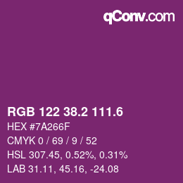 カラーコード: RGB 122 38.2 111.6 | qconv.com