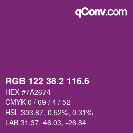 カラーコード: RGB 122 38.2 116.6 | qconv.com